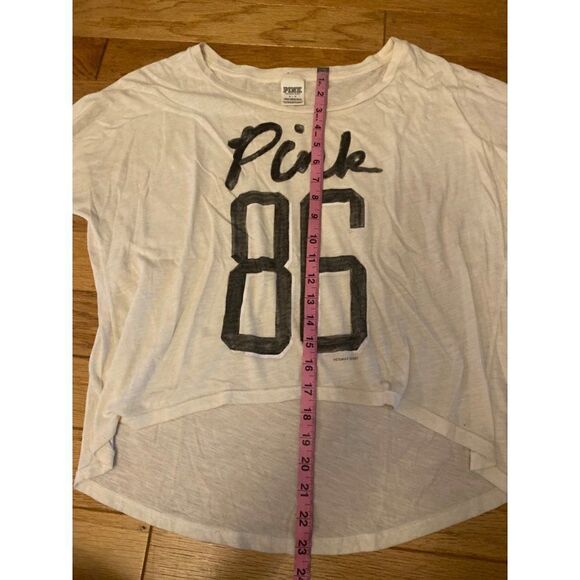 Pink Victoria's Secret off-white 3/4 sleeve casual graphic lounge t-shirt size S - Picture 6 of 8